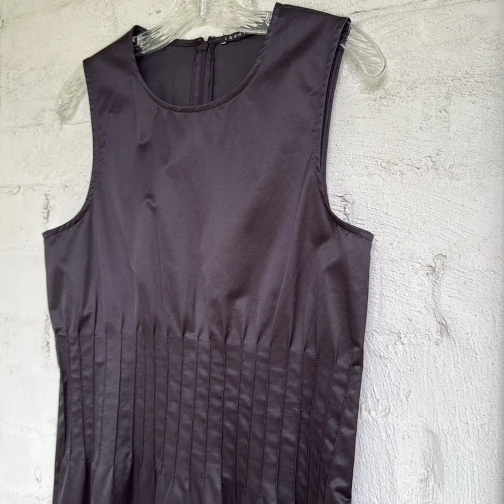 Theory Brynne “New Tuxedo” Black Satin Sleeveless Shift Dress Size 6 - Picture 7 of 15